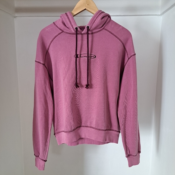 Champion Tops - Champion | Pink acid wash texture logo pull over hoodie